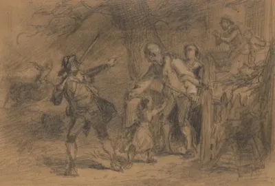 Soldier Taking Leave Of Family At A Gate