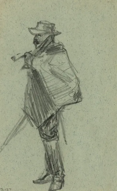 Soldier With Blanket Wrapped Around Shoulders