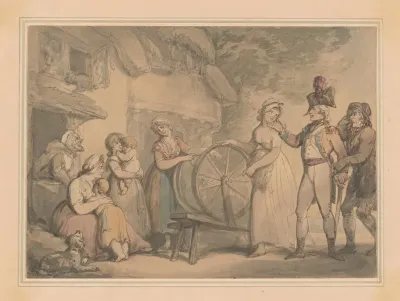 Soldiers And Villagers Outside A Farmhouse