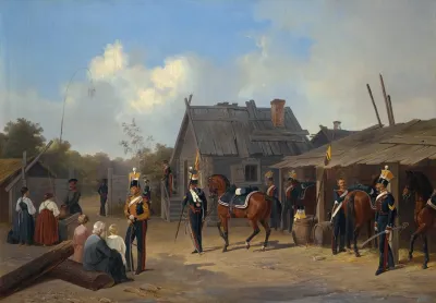 Soldiers Bivouacking In A Village