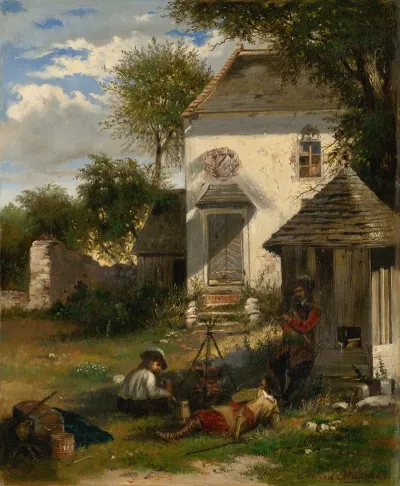 Soldiers Camping In A Noblemans Yard Motif From The Thirty Years War