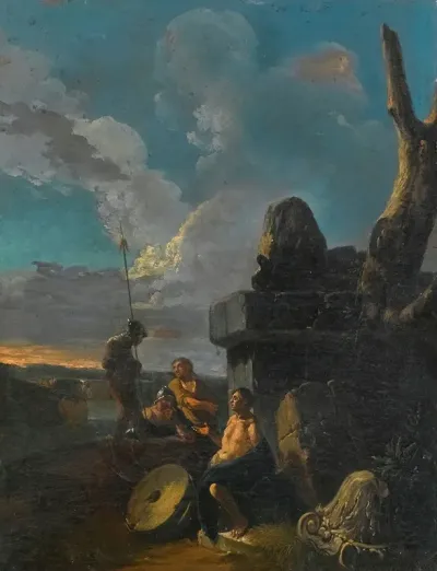 Soldiers Conversing By Roman Ruins