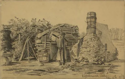 Soldiers Hut In Winter Borrowing A Chimney