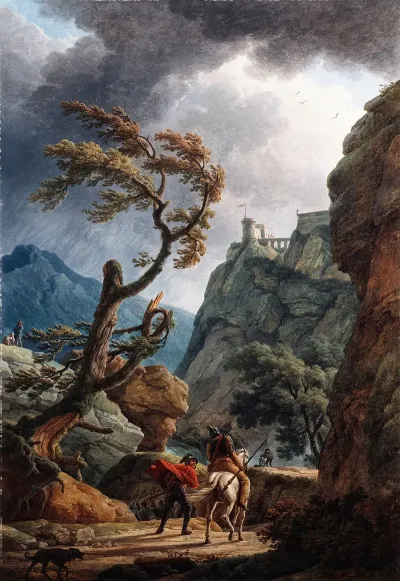 Soldiers In A Mountain Gorge With A Storm
