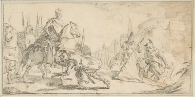 Soldiers Surrendering To An Emperor With A City In The Background