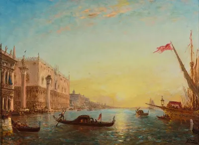 Soleil Levant Devant La Piazzetta Et Le Palais Des Doges Venise