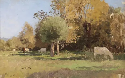 Sommerlandschaft Mit Kuhen