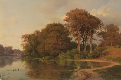 Sommerlandschaft Mit Seeufer