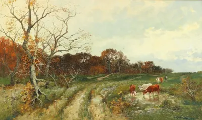 Sommerlandschaft Mit Weidenden Kuhen