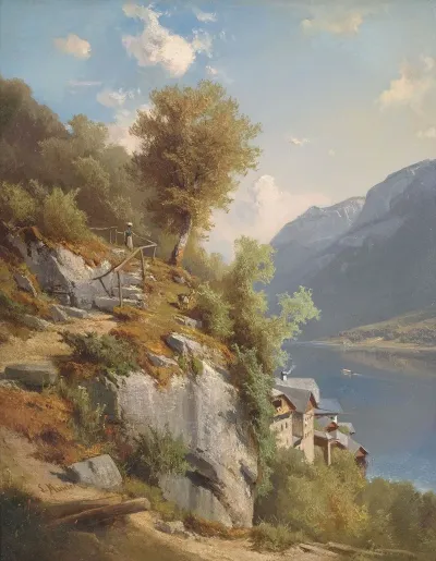 Sommerliche Landschaft Mit Blick Auf Den Hallstatter See