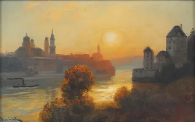 Sonnenuntergang Bei Passau An Der Donau