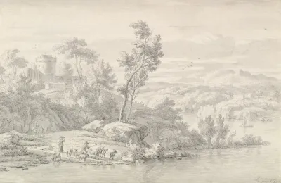 Southern Landscape With Figures And Cattle At A River