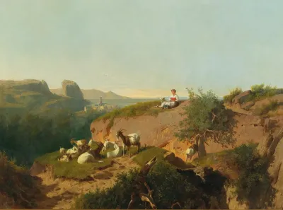 Southern Landscape With Goats And Shepherd