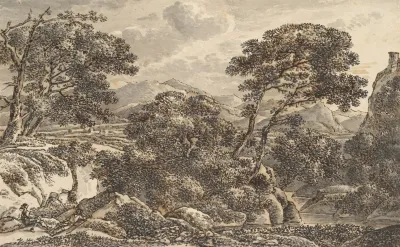Southern Landscape With Resting Wayfarers At A River