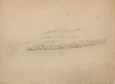 Southwest View Of The U S Capitol Building With Cast Iron Fence Preliminary Drawing