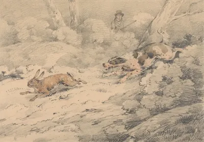 Spaniel Chasing A Hare
