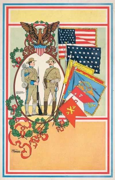 Spanish American Soldiers And Flags