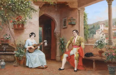 Spanish Lovers On A Villa Terrace