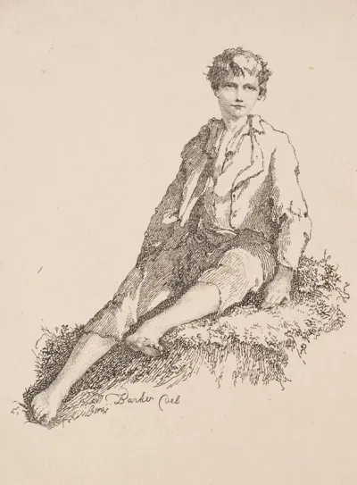Specimens Of Polyautography Boy Seated On A Grassy Bank