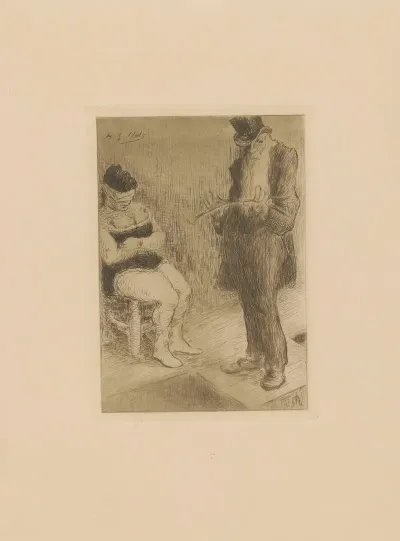 Spectacle Femme Aux Yeux Bandes Et Homme En Chapeau Haut De Forme Tenant Une Badine 2
