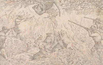 Sporting Incidents Drawing For The Soft Gound Etching Of Panther Hunting