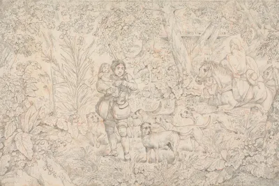 Sporting Incidents Drawing For The Soft Ground Etching Of Through The Wood