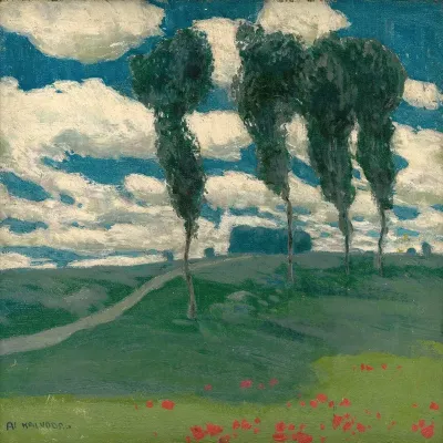Spring Landscape With Poplar Trees