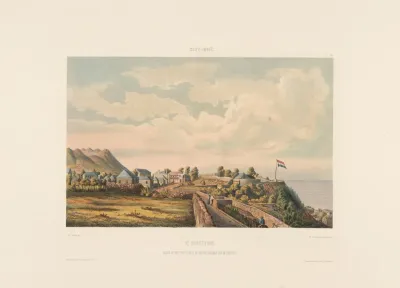 St Eustatius Gezigt Op Het Fort Oranje De Krater Genomen Van De Pastorij