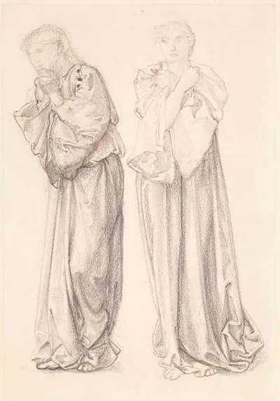 St George Series Two Studies Of Female Attendants For The Princess Draws The Fatal Lot