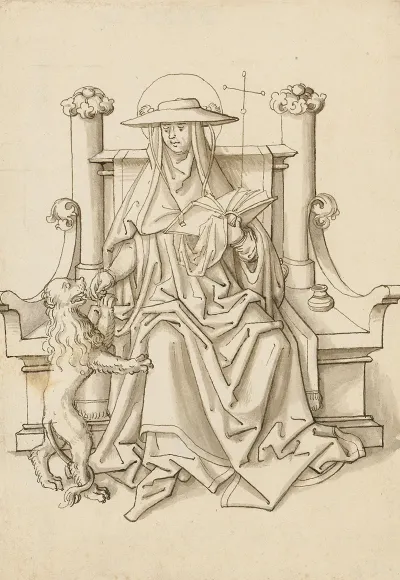 St Jerome With The Lion On A Stone Throne