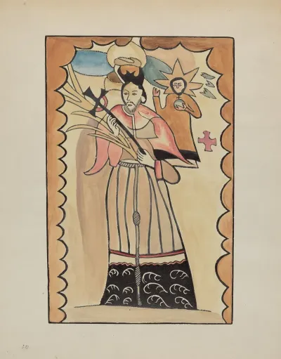 St John Nepomucene Painted On Buffalo Hide Prior To 1800 2