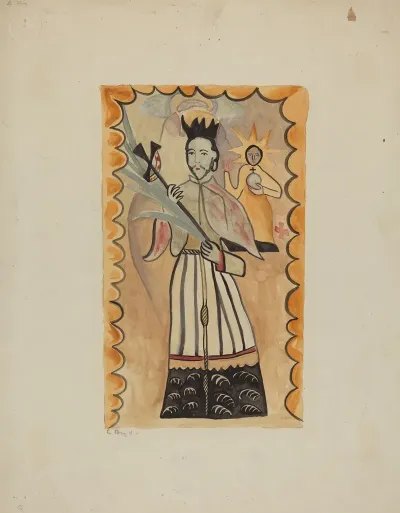 St John Nepomucene Painted On Buffalo Hide Prior To 1800