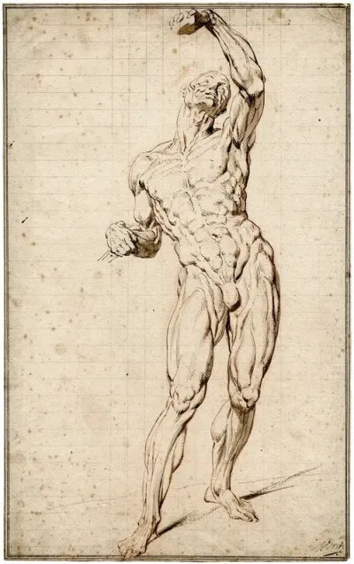 Staande Man Met Opgeheven Arm
