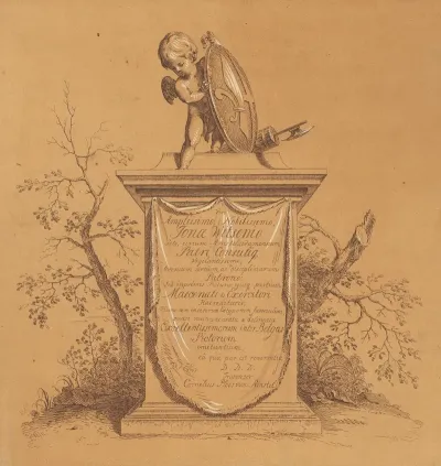 Staande Putto Op Een Monument Met Opdracht Aan Jonas Witsen