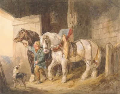 Stable Boy With Cart Horses