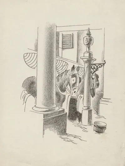 Stable With Two Horses Wearing Blinders