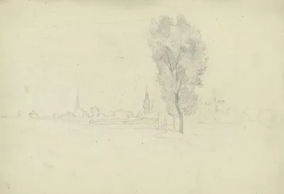 Stadt Mit Windmuhle Und Baumreihe 2