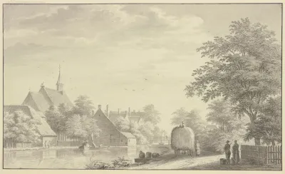 Stadtchen Am Flus Rechts Ein Heuwagen