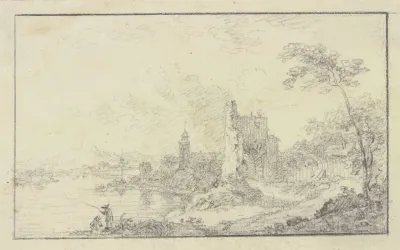 Stadtchen An Einem Flus Mit Der Ruine Eines Torturmes