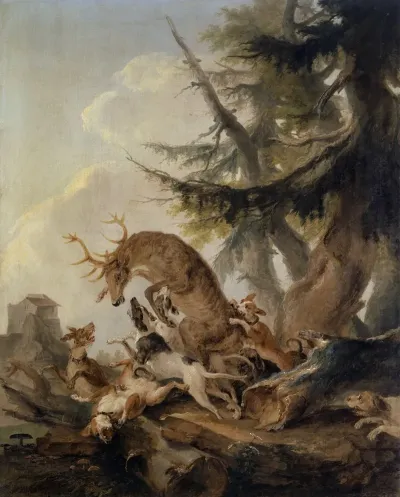Stag Attacked By A Pack Of Hounds