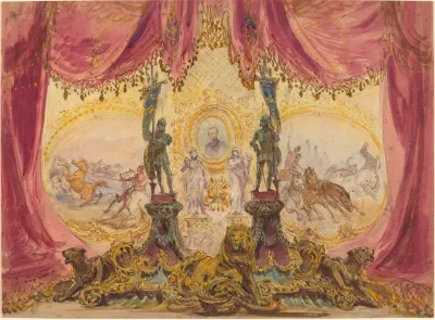 Stage Set With Paintings And Statues