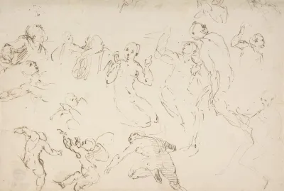 Standing And Kneeling Figures And Studies Of Flying Putti
