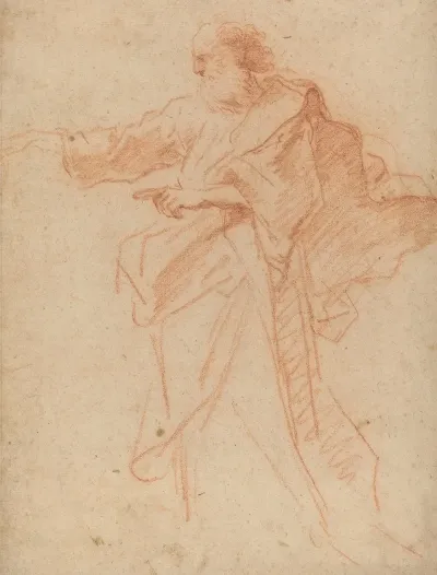 Standing Bearded Man Pointing Toward The Left