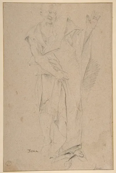 Standing Draped Old Man With Left Hand Upraised