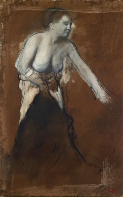 Standing Female Figure With Bared Torso Young Woman At Her Toilette