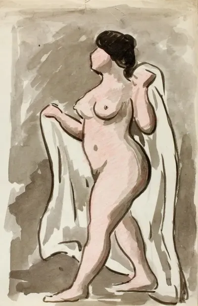 Standing Female Nude With Drape