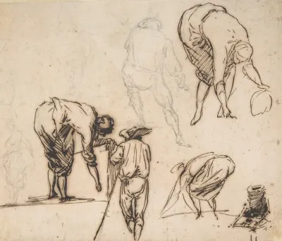 Standing Figure And Figures Bending Over