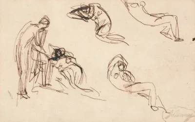 Standing Figure And Four Reclining Figures