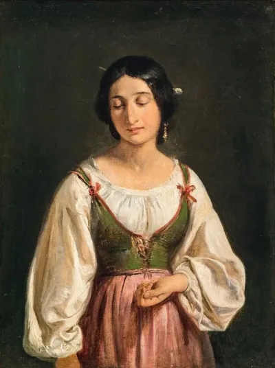 Standing Italian Woman Study For A Goatherd Selling Milk