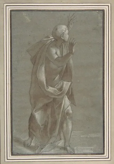 Standing Male Draped Figure With His Hands Raised